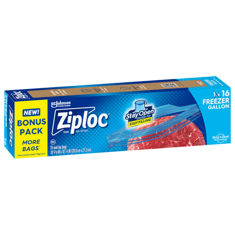 Ziploc Gallon Seal Top Freezer Bags Bonus Pack 16 Bags - Side