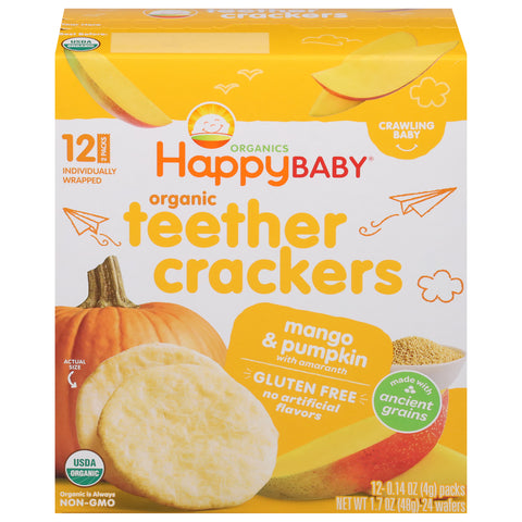 HappyBaby Organics Organic Mango & Pumpkin Teether Crackers 12 - 0.14 oz Packs - 6 Pack