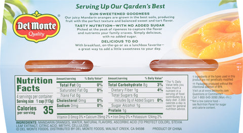 Del Monte Fruit Cups Mandarin Oranges No Sugar Added 16 OZ