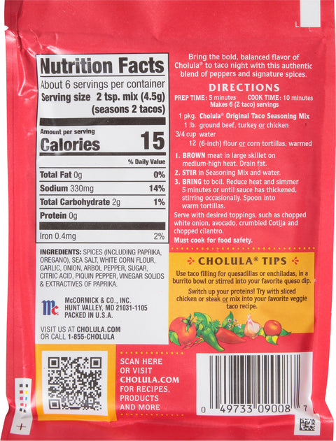 Cholula Original Medium Taco Seasoning Mix  1 OZ