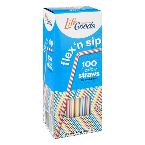 Life Goods Flexible for Cold Drinks Straws 100 ea - 100 CT 12 Pack