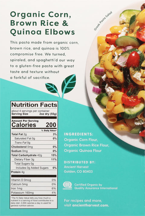 Ancient Harvest Organic Gluten Free Wheat Free Elbow Pasta 8 OZ