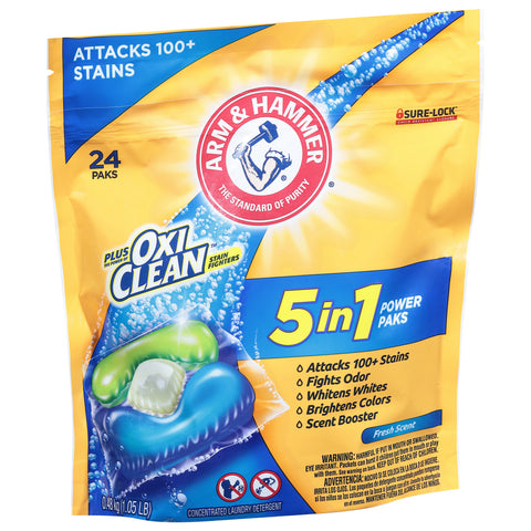 Arm & Hammer Plus OxiClean Power Paks 5 in 1 Stain Fighters Concentrated Fresh Scent Laundry Detergent 24 ea