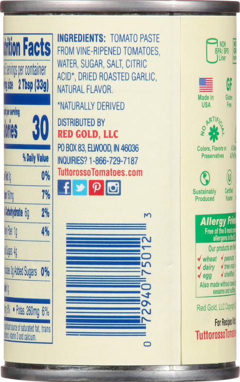 Tuttorosso Tomato Paste Roasted Garlic 6 OZ
