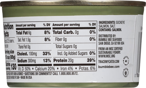 Bumble Bee Wild Alaska Sockeye Red Salmon 7.5 OZ Back of can