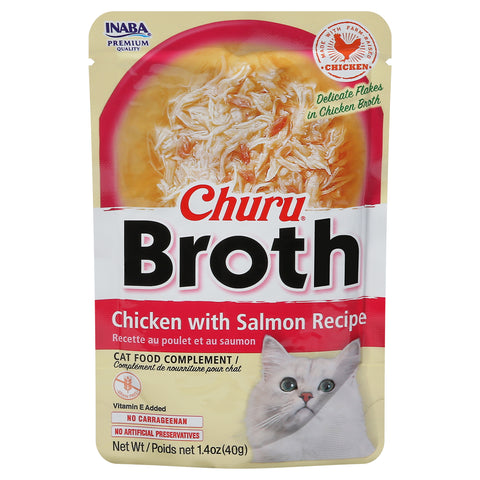 Inaba Churu Broth Chicken with Salmon Recipe Cat Food Complement 1.4 oz - 1.4 OZ 24 Pack