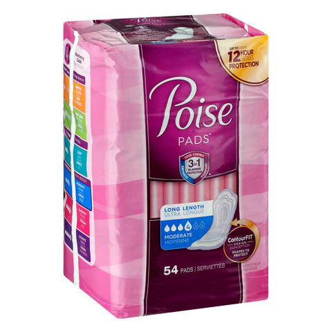 Poise Incontinence Pads & Postpartum Incontinence Pads, 4 Drop Moderate Absorbency, Long Length, 54 Count