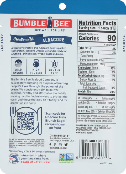 Bumble Bee Tuna Albacore Premium In Water 2.5 OZ