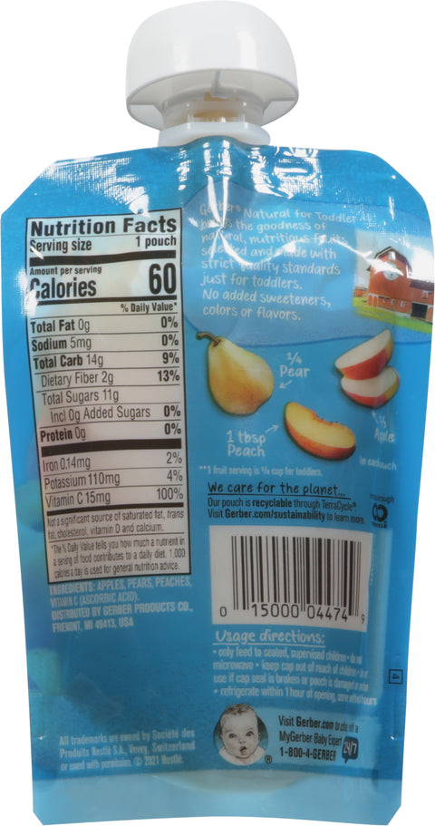 Gerber Natural for Toddler Toddler (12+ Months) Apple Pear Peach with Vitamin C 3.5 oz