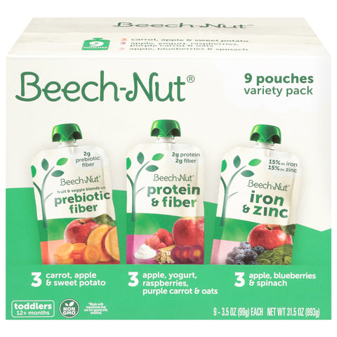 Beech-Nut Toddlers 12+ Months Assorted Baby Food Variety Pack 9 - 3.5 oz Pouches - 1 Pack