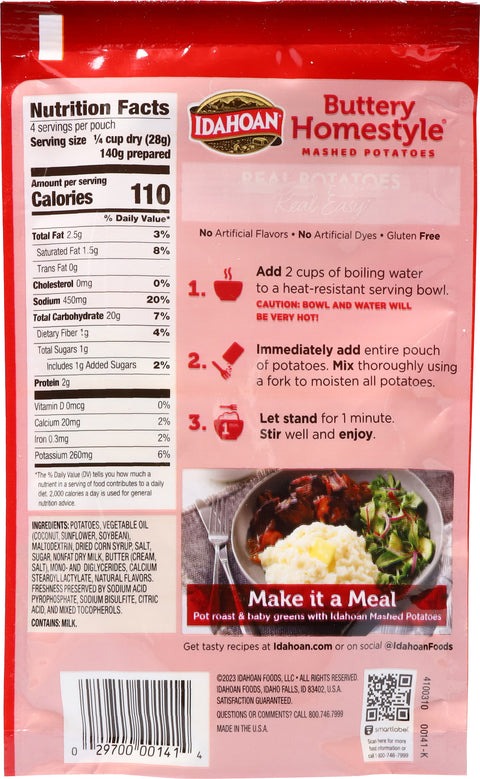 Idahoan Buttery Homestyle Mashed Potatoes 4 OZ