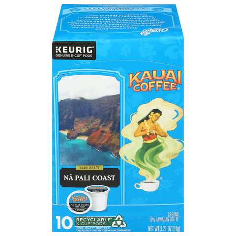Kauai Coffee Dark Roast Ground 10% Hawaiian Na Pali Coast Coffee 10 K-Cup Pods - 6 Pack