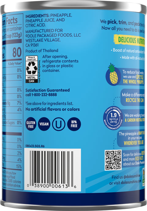 Dole Pineapple Crushed In 100% Juice 20 OZ