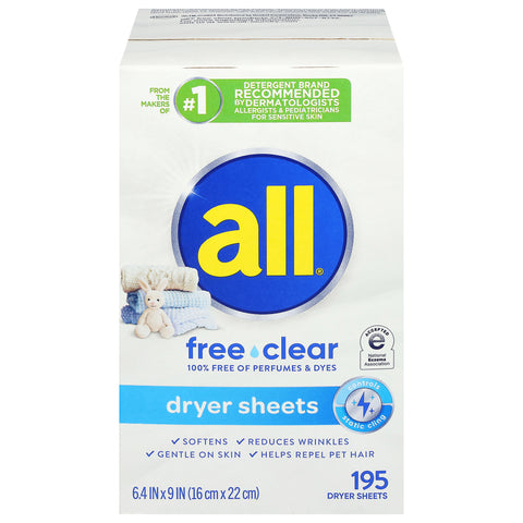 All Free Clear Dryer Sheets 195 Each - 6 Pack