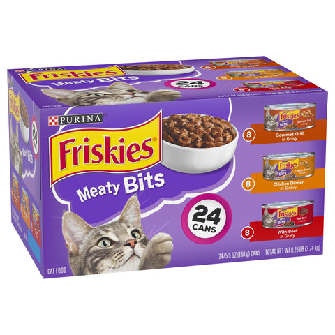 Friskies Variety Pack Meaty Bits Adult Gourmet Grill in Gravy/Chicken Dinner in Gravy/with Beef in Gravy Cat Food 132 OZ