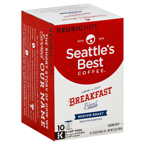 Seattle's Best Coffee K-Cup Pods Ground Medium Roast Breakfast Blend Coffee 10 - 0.35 oz Pods - 6 Pack
