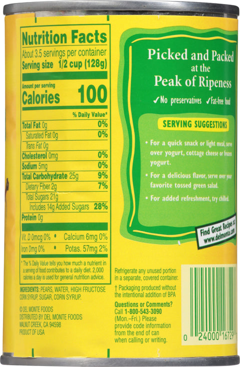 Del Monte Fruit Pears Sliced 15.25 OZ