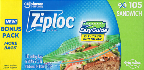 Ziploc Sandwich Seal Top Bags Bonus Pack 105 Bags Back