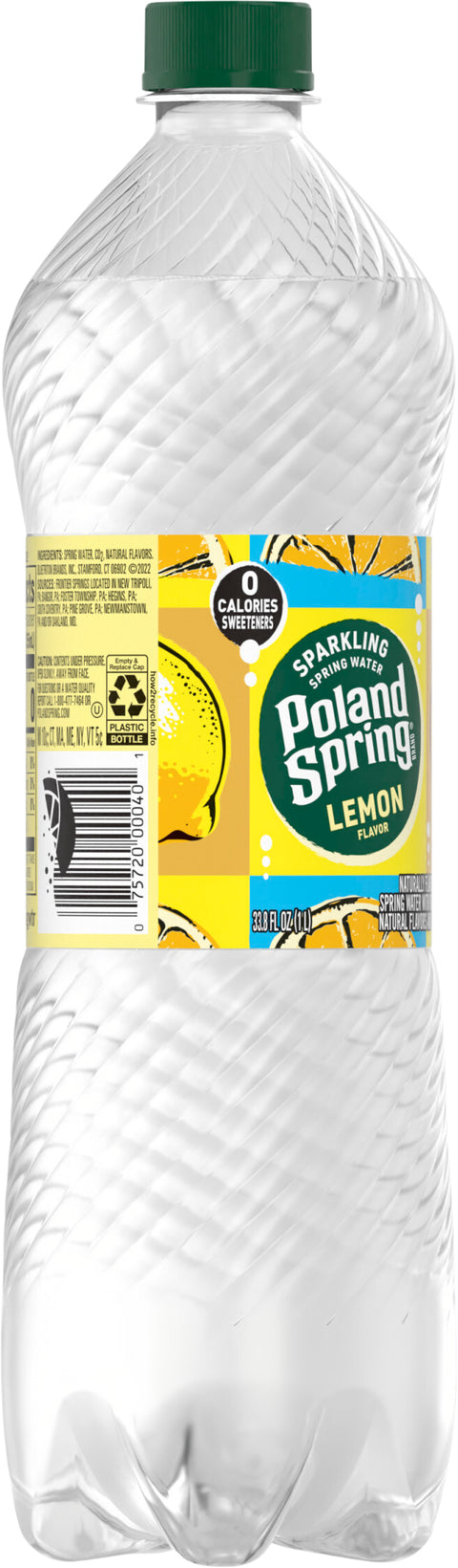 Poland Spring Sparkling Water, Lively Lemon, 33.8 oz. Bottle