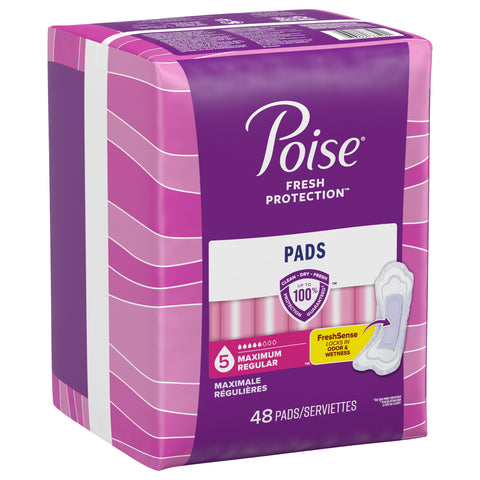 Poise Incontinence Pads & Postpartum Incontinence Pads, 5 Drop Maximum Absorbency, Regular Length, 48 Count