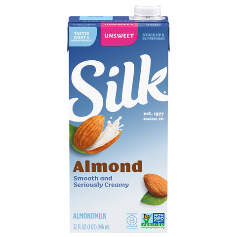 Silk Shelf Stable Unsweetened Almond Milk, 1 Quart  - 32 FZ 6 Pack