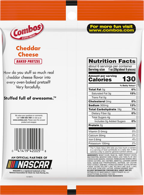 Combos Snacks Cheddar Cheese Pretzel 6.3 OZ