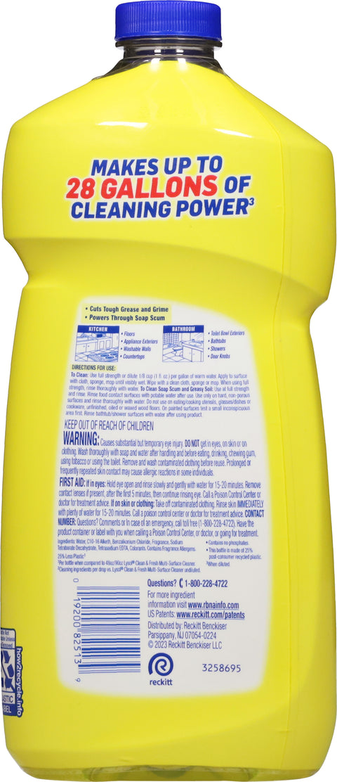 Lysol Power Clean Concentrated Sparkling Lemon & Sunflower Essence Scent Multi-Surface Cleaner 28 fl oz