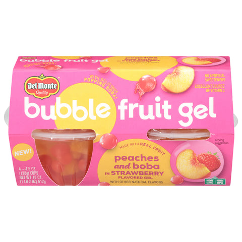Del Monte Peaches and Boba in Strawberry Bubble Fruit Gel 4 - 4.5 oz Cups - 6 Pack