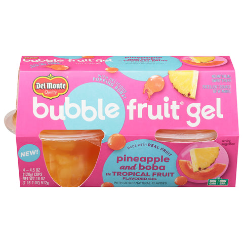 Del Monte Pineapple and Boba in Tropical Fruit Flavored Gel Bubble Fruit Gel 4 - 4.5 oz Cups - 6 Pack