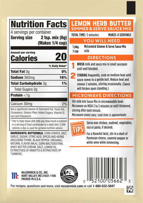 McCormick Lemon Herb Butter Sauce Mix 0.87 OZ