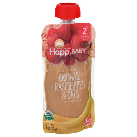 HappyBaby Organics Organic 2 (6+ Months) Bananas, Raspberries & Oats Baby Food 4 oz