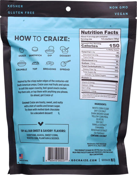 Craize Coconut Toasted Snack Crackers 4 oz