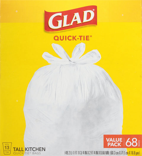 Glad Quick-Tie Tall Kitchen White Bags 68 CT