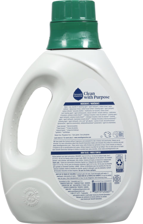 Seventh Generation Liquid Laundry Detergent Free & Clear 90 FZ