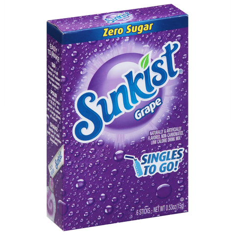 Sunkist Singles to Go! Zero Sugar Grape Drink Mix 6 ea Box - 12 Pack