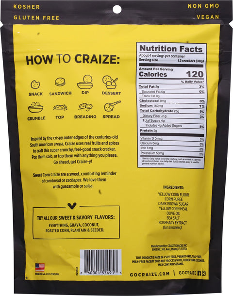 Craize Sweet Corn Toasted Snack Crackers 4 oz