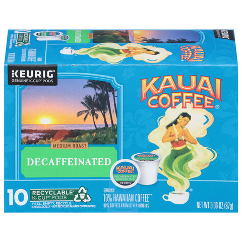 Kauai Coffee Decaffeinated Ground Medium Roast Coffee 10 K-Cup Pods - 6 Pack