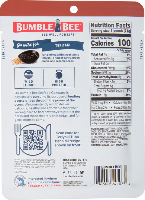 Bumble Bee Teriyaki Tuna Pouch 2.5 OZ