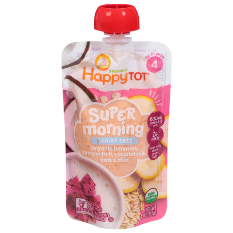 Happy Tot Organics 4 (For 2+ Years) Super Morning Dairy Free Fruit & Grain Blend 4 oz - 16 Pack