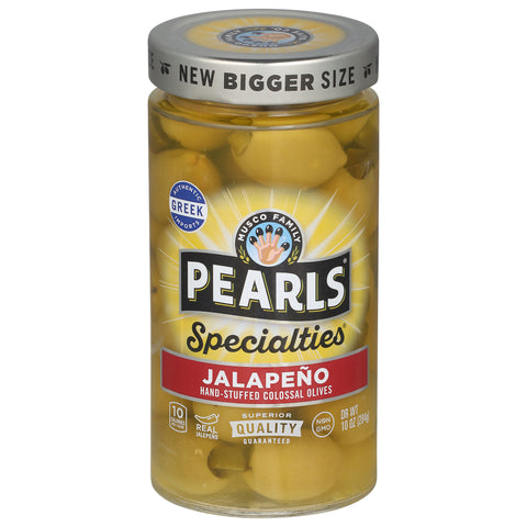 Pearls Specialties Hand-Stuffed Jalapeno Olives Colossal 10 oz - 6 Pack