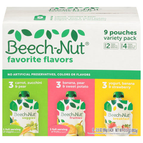 Beech-Nut Favorite Flavors Baby Food Variety Pack 9 - 3.5 oz Pouches - 1 Pack