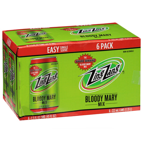 Zing Zang Bloody Mary Mix, Non-Alcoholic Cocktail Mixer, 7.5 Fl Oz Cans (Pack of 6)
