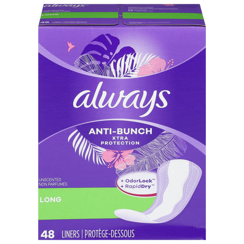 Always Long Anti-Bunch Unscented Liners 48 ea - 48 CT 6 Pack