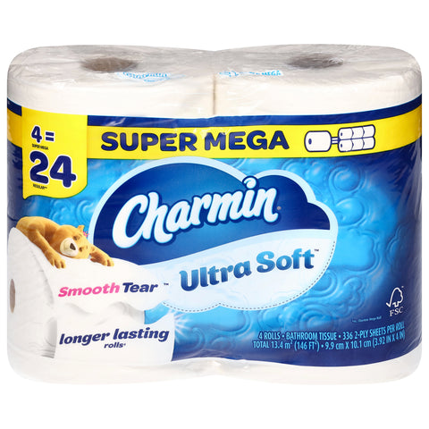 Charmin Ultra Soft Super Mega Rolls 2-Ply Bathroom Tissue 4 ea - 1344 CT 6 Pack
