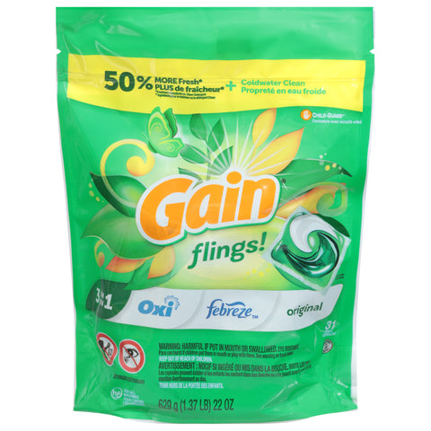 Gain Flings! 3 in 1 Original Detergent 31 Pacs - 22 OZ 4 Pack