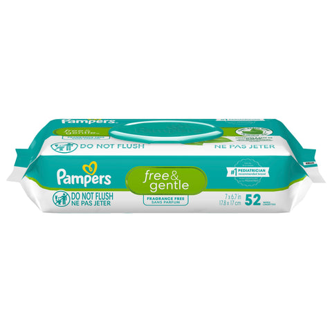 Pampers Free & Gentle 100% Plant-Based Fragrance Free Baby Wipes 52 count - 8 Pack