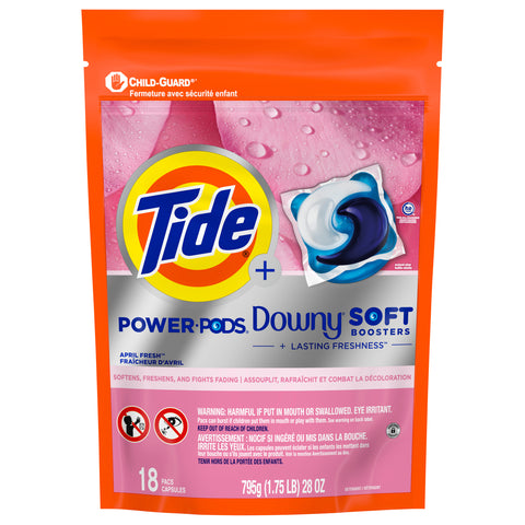 Tide Power PODs 2-in-1 Laundry Detergent Pods with Downy Soft Boosters, 18 Count, Lasting Freshness with April Fresh Scent - 25 OZ 4 Pack