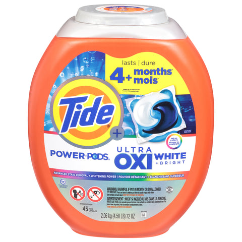 Tide + Ultra Oxi White + Bright Power Pods Detergent 45 ea - 72 OZ 4 Pack