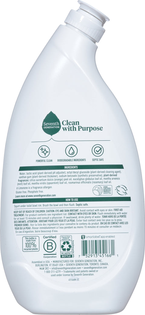Seventh Generation Fresh Mint Scent Toilet Bowl Cleaner 24 FZ