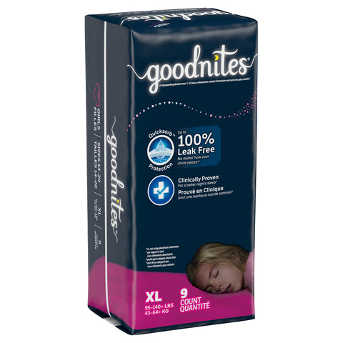 Goodnites Girls' Nighttime Bedwetting Underwear, Size Extra Large (95-140+ lb.), 9 Ct